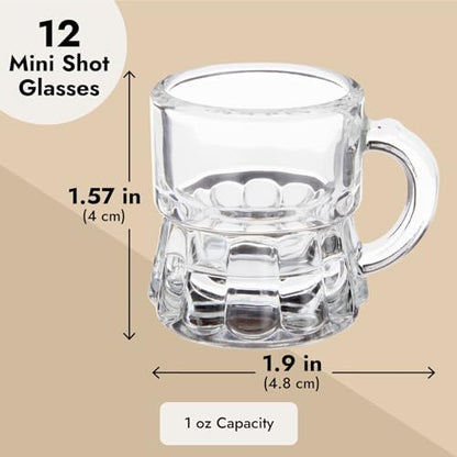 Mini Mug Shot Glasses with Handles - 1 Oz Clear Reusable Set - Wedding & Party Favors