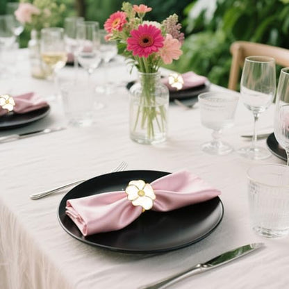 Camellia Flower Napkin Rings Set of 6 - White & Gold Elegant Table Decor