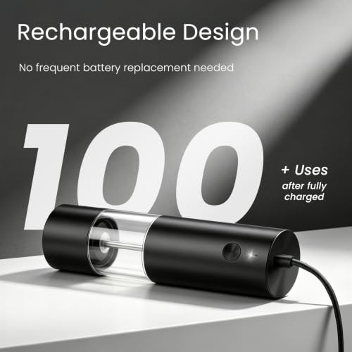 USB Rechargeable Salt & Pepper Grinder Set with Storage Base - Black 2 Pack - Variation 2