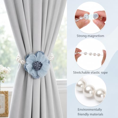 Magnetic Pearl Flower Curtain Tiebacks - Decorative Room Holdbacks, Set of 2