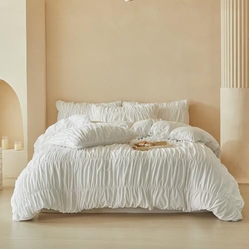 White King Duvet Cover Set Boho Ruffle Bedding for Girls - 3 Pieces