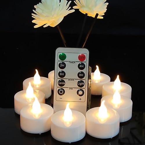 Warm White Flameless LED Tea Lights with Remote & Timer - 12 Pack