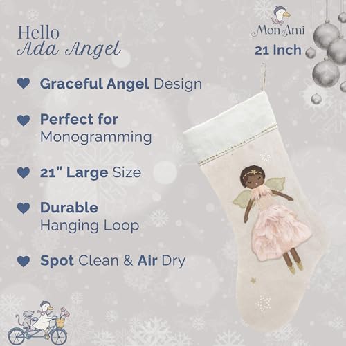 Ada Angel Linen Christmas Stocking - 21-Inch Monogram-Ready Holiday Decor