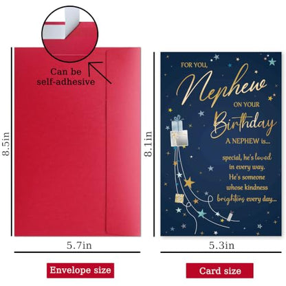 Birthday Card Gift for Nephew from Aunt or Uncle - Heartfelt Message, Red Envelope, 8.1 x 5.3 Inches - For Nephew