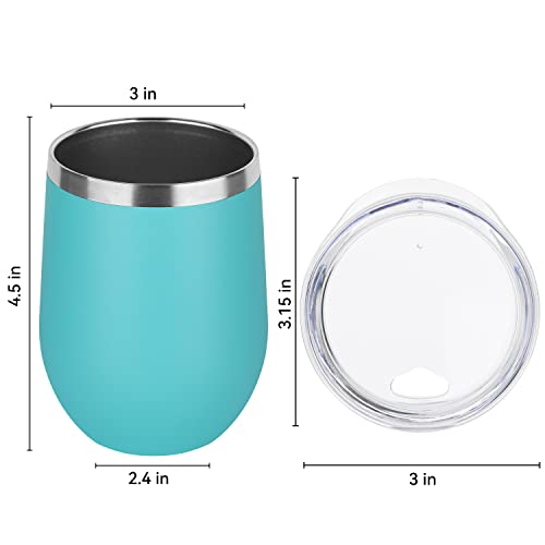 12oz Stainless Steel Wine Tumblers Set with Lids - Light Blue, Personalized Insulated Travel Cups, Bulk Pack of 12