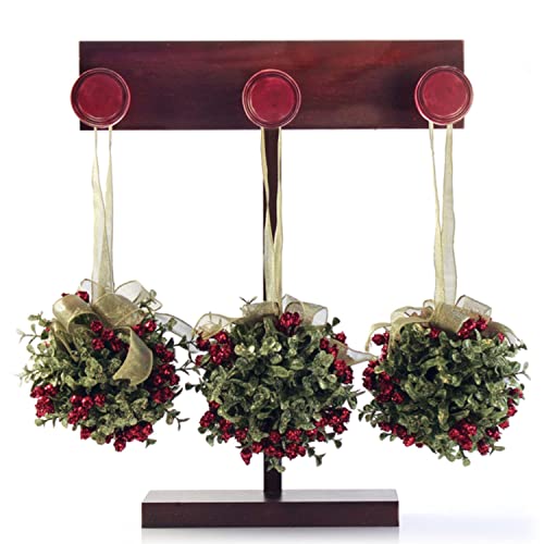 Mistletoe Door Kiss Ball with Red Berries and Gold Bow - Holiday Decor