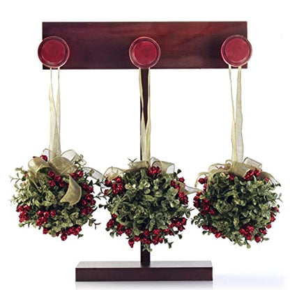 Mistletoe Door Kiss Ball with Red Berries and Gold Bow - Holiday Decor
