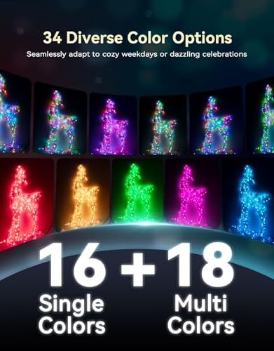 34-Color Battery Operated Twinkle Lights with Remote and USB - 33FT Silver Wire RGB Fairy Lights