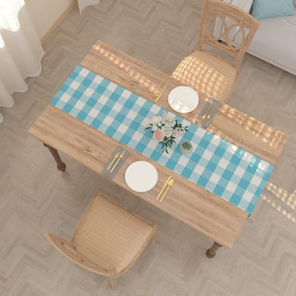 Sky Blue & White Buffalo Check Table Runner 12x120 Inch - Cotton Cloth for Dining & Decor - Variation of THIS listing