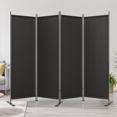 Black 4-Panel Room Divider, 6FT Tall Folding Privacy Screen, Freestanding