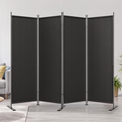 Black 4-Panel Room Divider, 6FT Tall Folding Privacy Screen, Freestanding