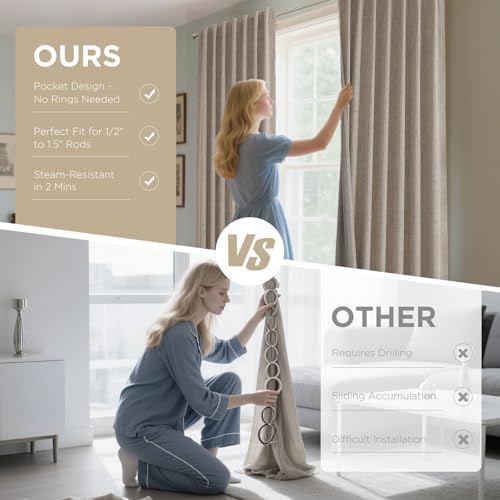 Joydeco Blackout Curtains for Bedroom - 108 Inch Long 100% Light Blocking 2 Panels Cappuccino Drapes, Thermal Insulated Room Darkening Curtains, Linen Textured for Living Room, Rod Pocket & Back Tabs