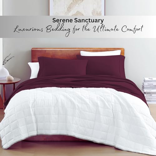 LANE LINEN RV Queen Sheets Set - 100% Organic Cotton Camper Sheet Sets 15" Deep Pocket Fitted - Windsor Wine