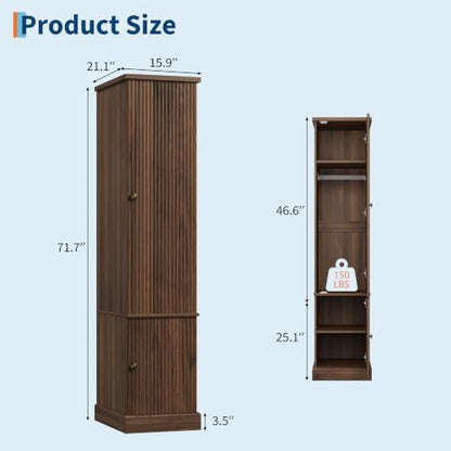 Garvee 72" Tall Armoire Wardrobe Closet - Fluted Wood, Narrow, Retro Brown (Variation: Retro Brown)