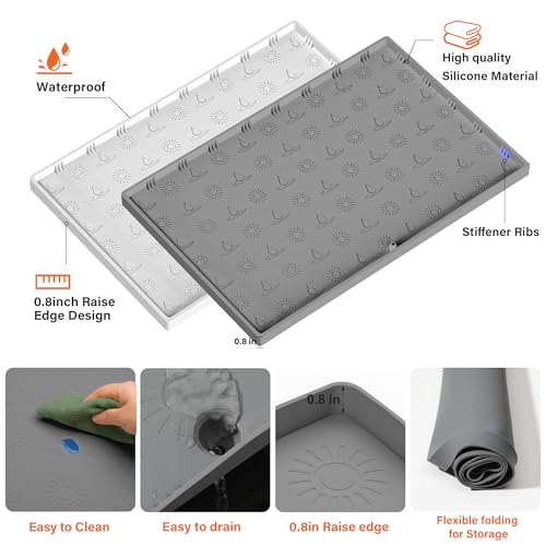 Doasuwish Under Sink Mat 28"x22",Waterproof Silicone Kitchen Sink Mat with Drain Spout,Multiple Uses Shelf Liner Drip Tray, Under Sink Organizer Protector for Kitchen and Bathroom Cabinet