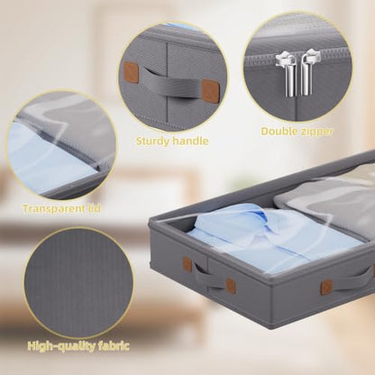 2-Pack 3-Inch Low Profile Under Bed Storage Container with Lid - Dark Grey, Slim & Sturdy