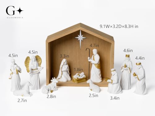 White 12-Piece Nativity Scene Set with Wooden Stable - Religious Holiday Decor