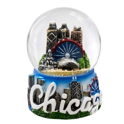 Chicago Cloud Gate Snow Globe with Chicago Skyline and Landmarks – Collectible Winter Decor