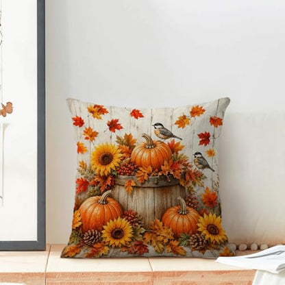 Fall Decor Pillow Covers 18x18 Set of 2 Pumpkin Sunflower Autumn Farmhouse Cushion Cases