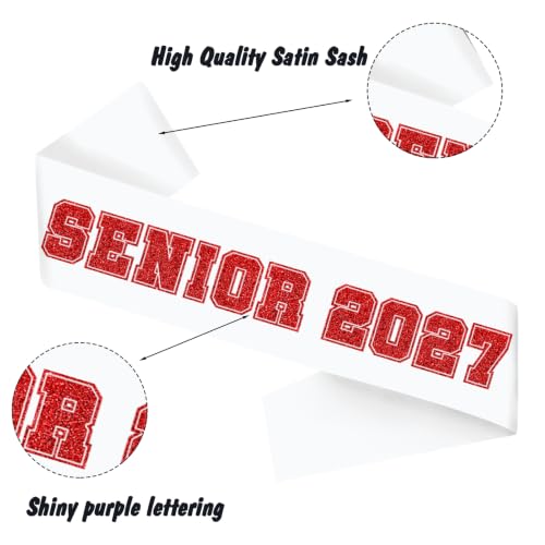 10pcs White Satin Graduation Sashes with Red Glitter Letters - Senior 2027 Party Decorations