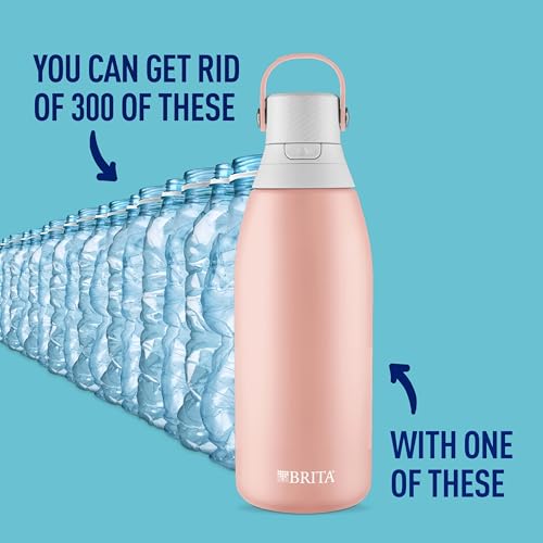 Brita Stainless Steel Premium Filtering Water Bottle, BPA-Free, Reusable, Insulated, Replaces 300 Plastic Water Bottles, Filter Lasts 2 Months or 40 Gallons, Includes 1 Filter, Rose - 32 oz.