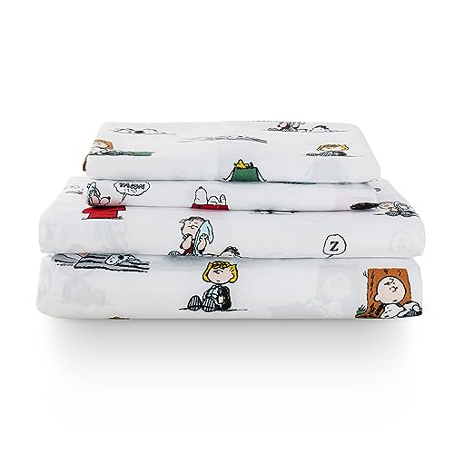 Berkshire Blanket Peanuts® Kids Sheet Set, Full Size - 4 Pieces, Peanuts® Sleeping Colorized Sheet Scale White, Cute Character Snoopy Printed Soft Microfiber Bed Sheets