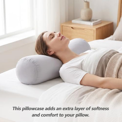 Silk Cylinder Pillow Cover - 16x6 Inch Neck Roll Pillowcase, Set of 2