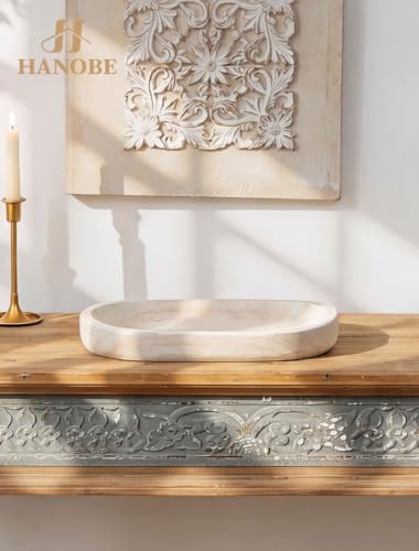 Hanobe White Wooden Decorative Key Bowl for Coffee Table, Rustic Home Decor