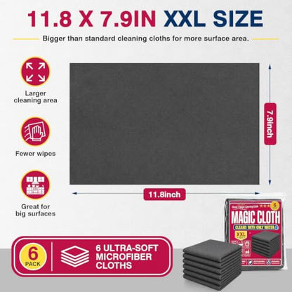 6-Pack Microfiber Magic Cleaning Cloths - Reusable Streak-Free Dust Wipes