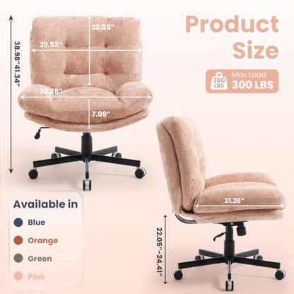 Pink Wide Plush Office Desk Chair with Criss Cross Rolling Design - Comfortable & Adjustable