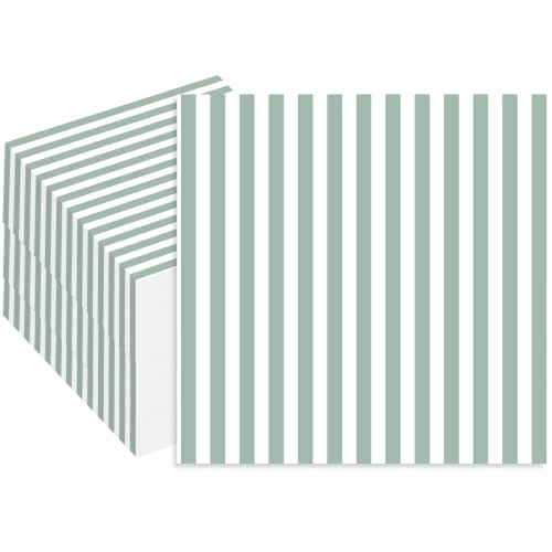 Green Striped Cocktail Napkins 5x5 Inches - 100 Count, Non-Toxic Ink