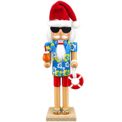 14-Inch Hawaiian Beach Nutcracker Ornament Wooden Christmas Decor - Party Tabletop