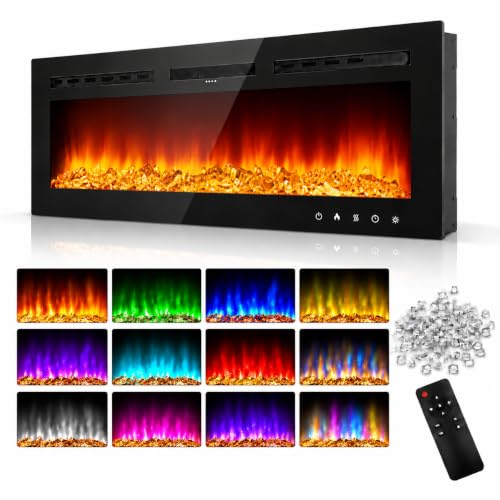 30-Inch Electric Fireplace Wall Mount & Recessed Heater - Dual Flame Effects