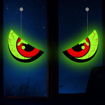 Halloween Window Decorations - Spooky Glowing Eyes, Glow in Dark Indoor & Outdoor, Solar Light-Up Wall & Lawn Decor - Style_A