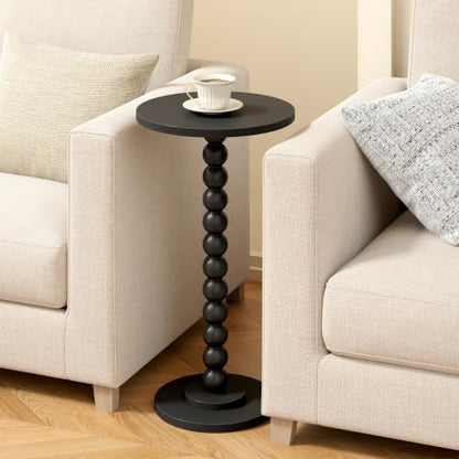 TUTOTAK Black Round Side Table with Solid Wood Legs - Small End Table