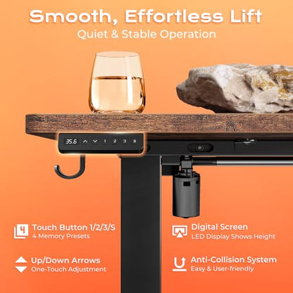 Standing Desk with Outlets, Cabinet & Shelves - Rustic Brown, 55.1 Inches