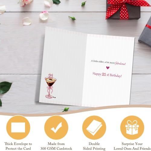 White 21st Birthday Card for Women Her - Funny Martini Themed Celebration