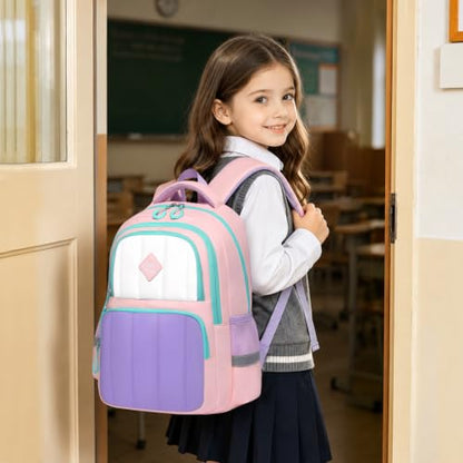Girls Kindergarten Backpack Set 3PCS Quilted Pink & Purple