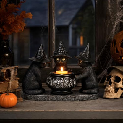 Halloween Black Cat Decorations - Resin Gothic Tabletop Centerpiece - Cat Variation