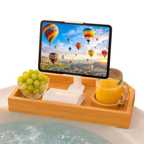 Orange Bamboo Hot Tub Tray with Adjustable Phone Holder & Drink Stand