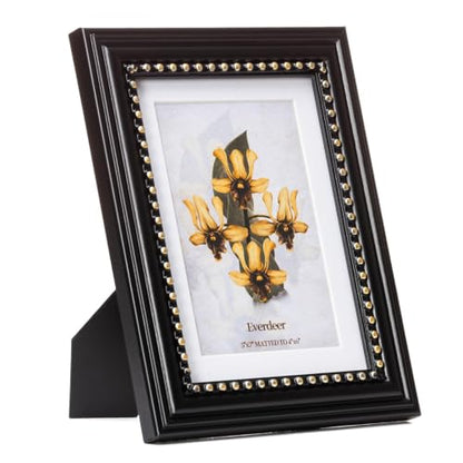 Everdeer 5x7 Black Picture Frame with Gold Beaded Border - Wall & Tabletop Display
