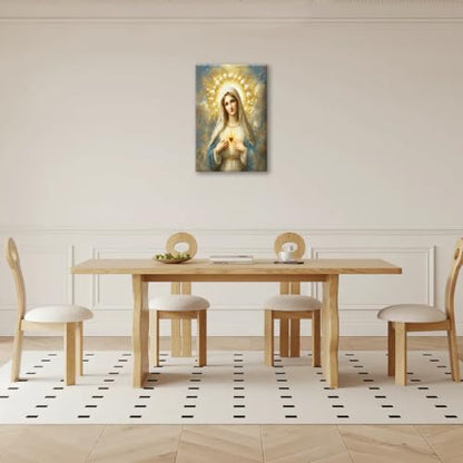Religious Wall Art Canvas Mary Mother of God Jesus - 24 x 16 Inches - Catholic Decor