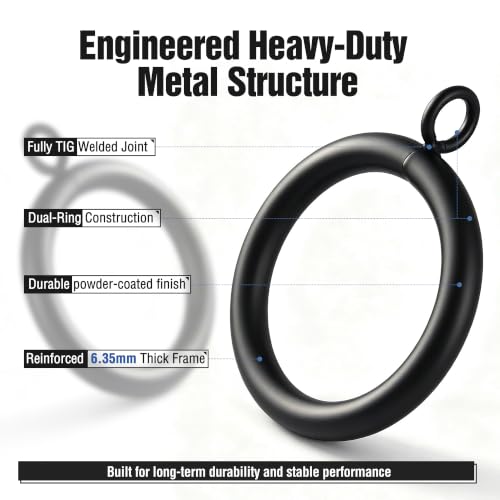 Extra Thick Metal Curtain Rings for 1 Inch Rod, Matte Black, 24 Pack