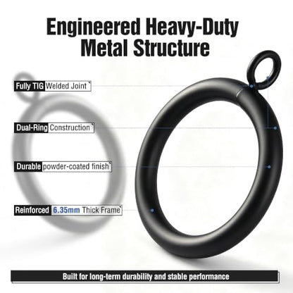 Extra Thick Metal Curtain Rings for 1 Inch Rod, Matte Black, 24 Pack