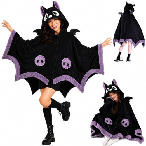 Wearable Bat Blanket Hoodie for Women Cute Bat Cape Halloween Costume