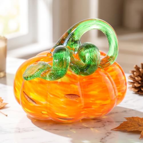 Handblown Glass Pumpkin Decor for Fall Table and Mantel Display