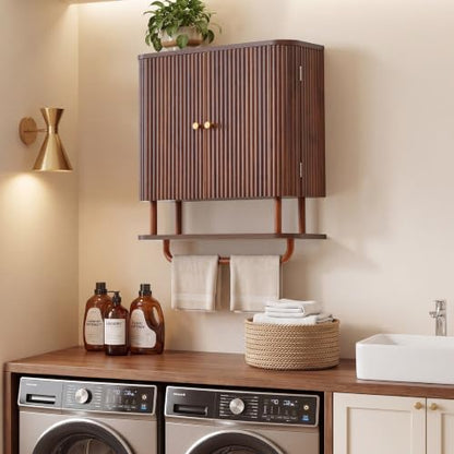 24 Inch Wall Mounted Bathroom Medicine Cabinet with Towel Bar - Walnut