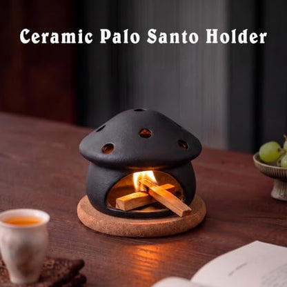 Black Mushroom Incense Holder for Palo Santo, Sage & Cones - Handmade