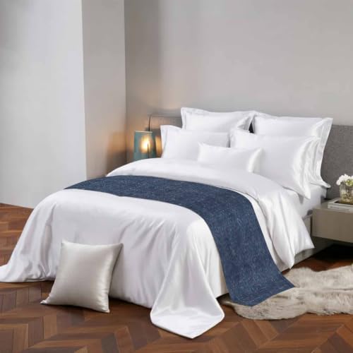 Twin Size Indigo Blue Bed Runner - Farmhouse Decorative Throw for Foot of Bed, 71 x 20 Inches