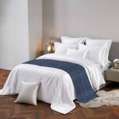 Twin Size Indigo Blue Bed Runner - Farmhouse Decorative Throw for Foot of Bed, 71 x 20 Inches